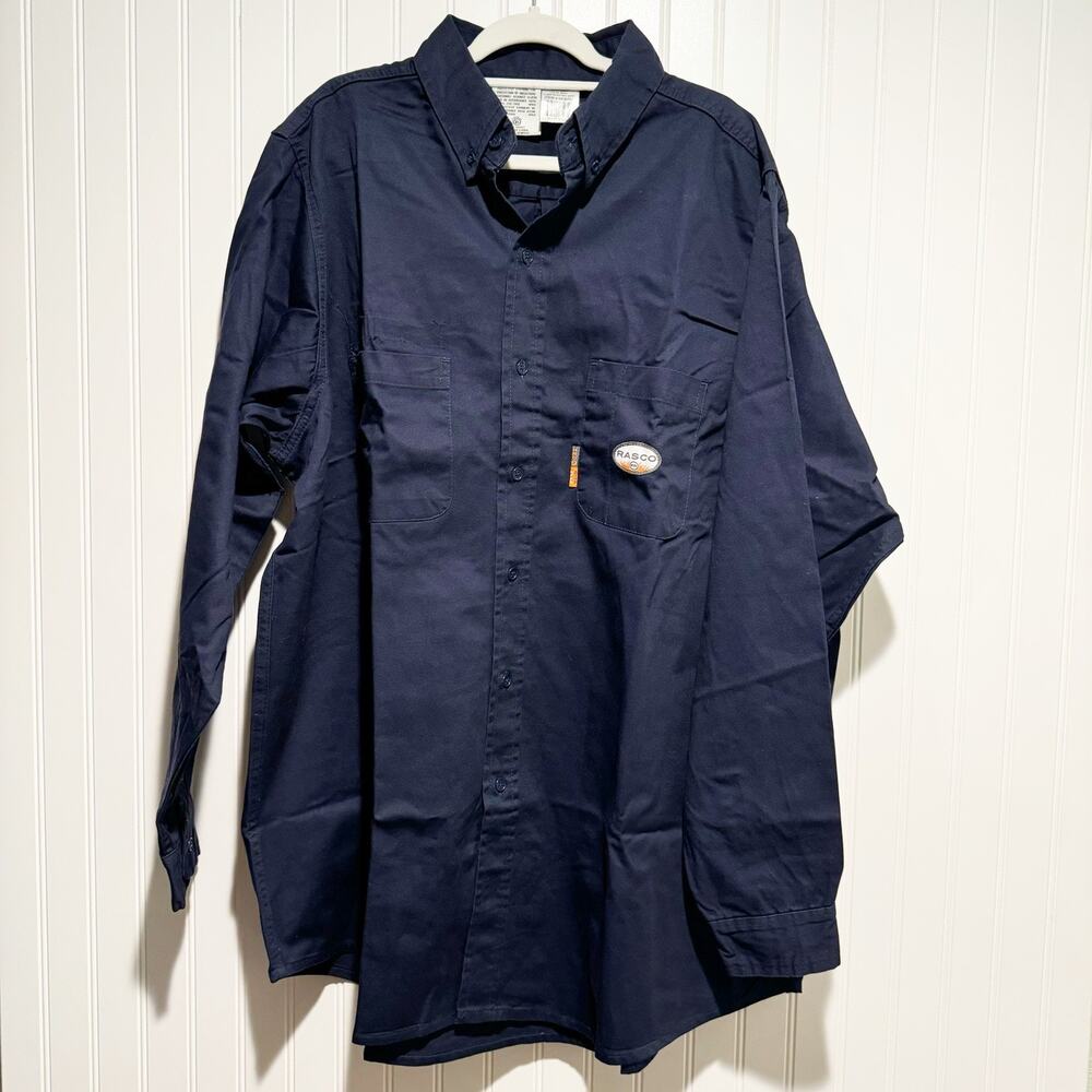 Rasco FR Fire Resistant Long Sleeve Button Up Navy Mens 2X Long Work Wear